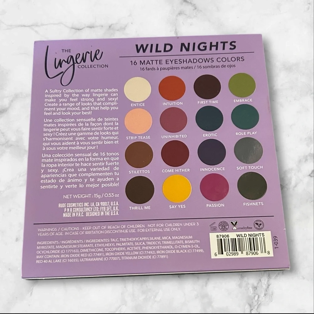 Rude Cosmetics The Lingerie 16 Eyeshadow Palette ~ Wild Nights ~ Full Size New